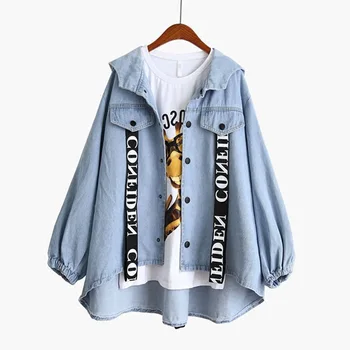 

Timis Li Women's Denim Jacket Harajuk Big Loose Denim Jacket Printed Jeans Coat Hip Hop Jean Jacket Casual Women Jacket