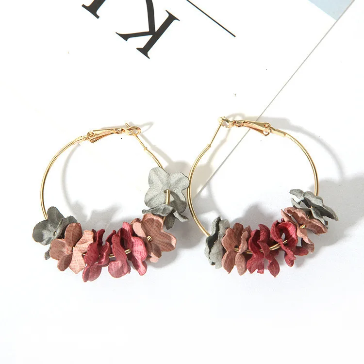 Модные серьги обруча для женщин Bijoux элегантная ткань цветок лепесток сплав круг круглые серьги Шарм Золотой Цвет Brincos