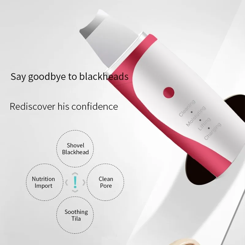 

Rechargeable Ultrasonic Face Skin Scrubber Facial Cleaner Peeling Vibration Blackhead Removal Exfoliating Pore Cleaner Tools