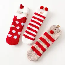 3 пар/компл. Для женщин носки с рождественским рисунком, Прямая Стиль Детские теплые флисовые Носки с забавными рисунками осень-зима Повседневное Kawaii полосатые носочки Одежда для младенцев