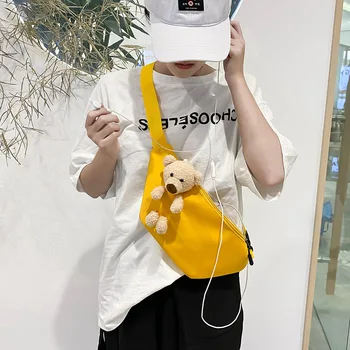 

Canvas Korean Ins Trend Fashion Cute Student Chest Bag Solid Color Small Fresh One-shoulder Messenger Waist Bags Mochila Mujer