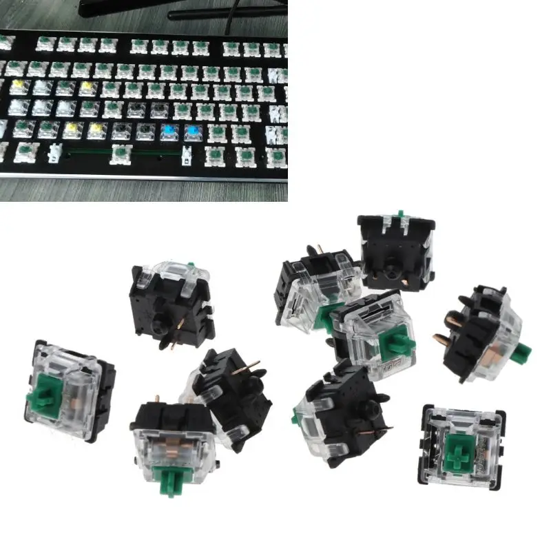 10 шт. механическая клавиатура Gateron MX 3 Pin Зеленый переключатель прозрачный чехол
