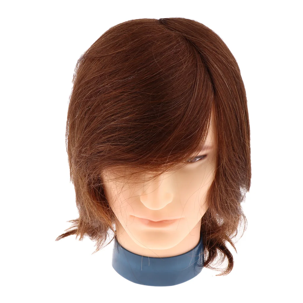 10'' Brown Male Mannequin Head 100% Human Hair Hairdressing Styling Mannikin Head for Stylist Training Practice