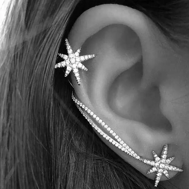 Orecchini Ear Cuff Con Catena E Zirconi – Argento 925 Ipoallergenico, Regolabili, Donna