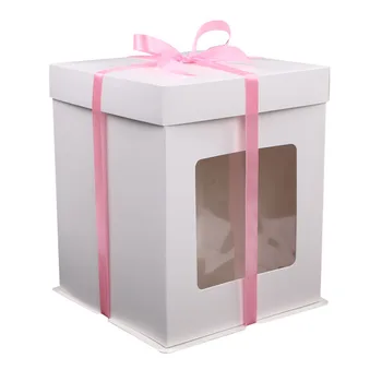 

20pcs 8 Inch Fondant Cake Paper Box with Clear Window Bakery Gift Packaging Birthday Cake White Packing Box WB2628