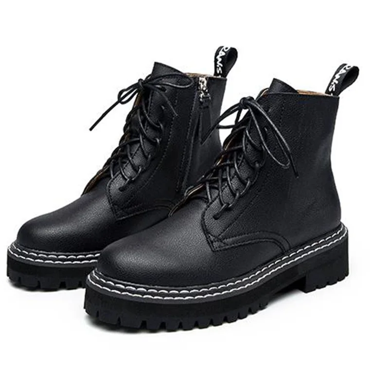 

2019 Autumn Winter New Ankle Boots Genuine Leather Thick Bottom Martin Boots Women Fashion Platform Knight Motorcycle Boots