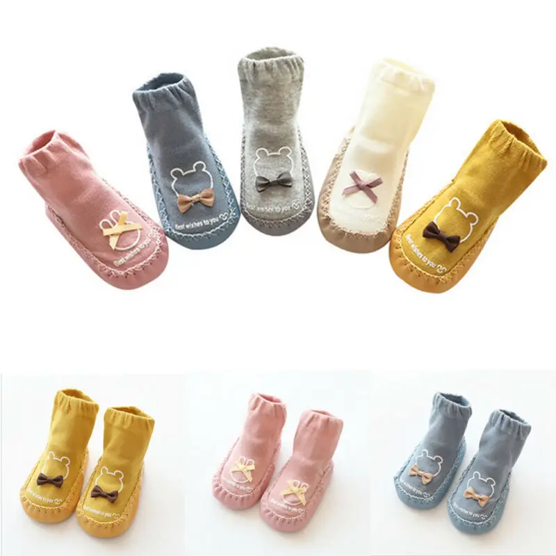 Детские Носки с рисунком животных Нескользящие хлопковые носки-тапочки с резиновой подошвой обувь для малышей осенне-зимние детские ботиночки на плоской подошве