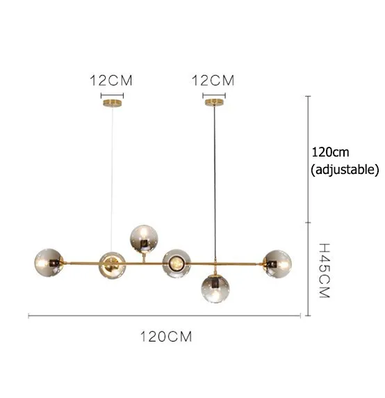 Horizontal 6 Lamps Скандинавский стеклянный люстра в виде шаров винтажный стеклянный пузырь Современная Подвесная лампа столовая люстра с лампами приспособление - Цвет абажура: Horizontal 6 Lamps