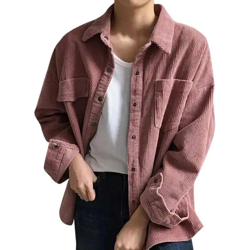 

Jacket New Women's Spring and Autumn Lapel Long Sleeve Solid Color Coat Loose Casual Pocket Corduroy Jacket new top shirt