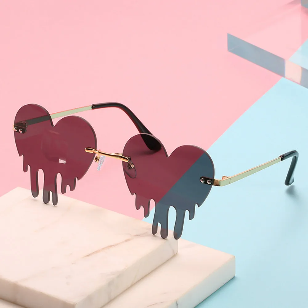 Fashion Colorful Heart Sunglasses Women Men Funny Party Sun Glasses Female Big Metal Rimless Shades Eyewear Driver Goggles
