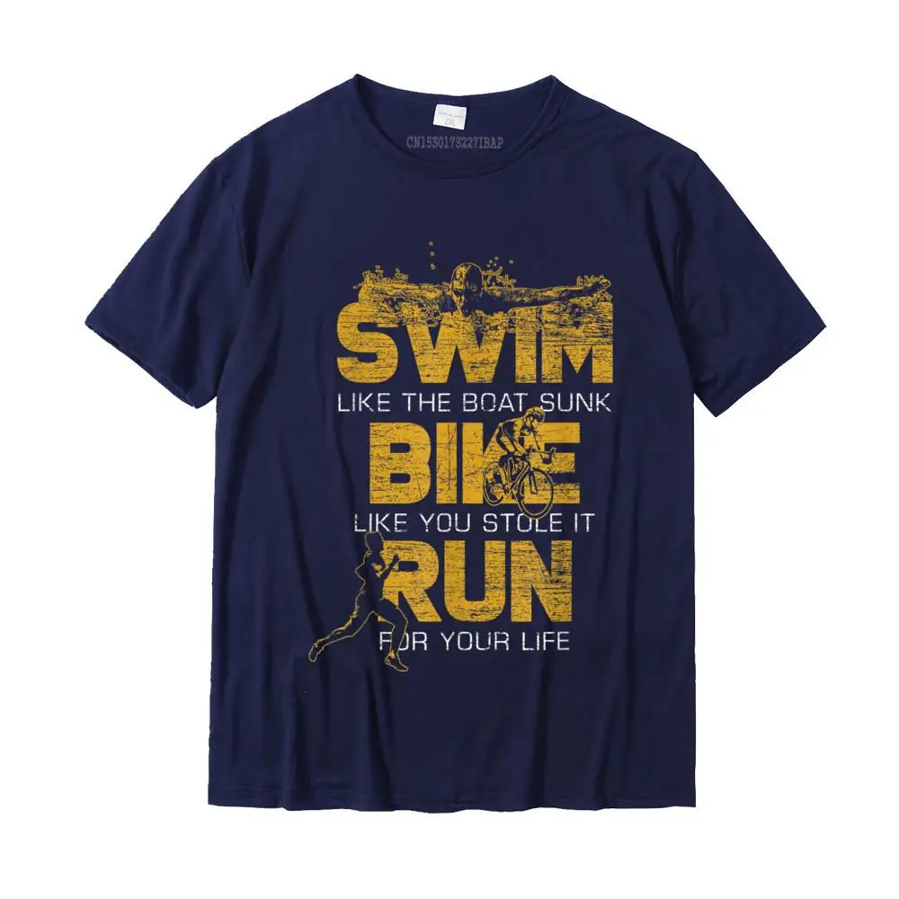 Male Classic Geek Tees O Neck Summer/Fall Cotton Fabric Top T-shirts Design Short Sleeve Casual Tops Tees Wholesale Swim Bike Run Triathlete Gifts Triathlon T-Shirt__37216 navy