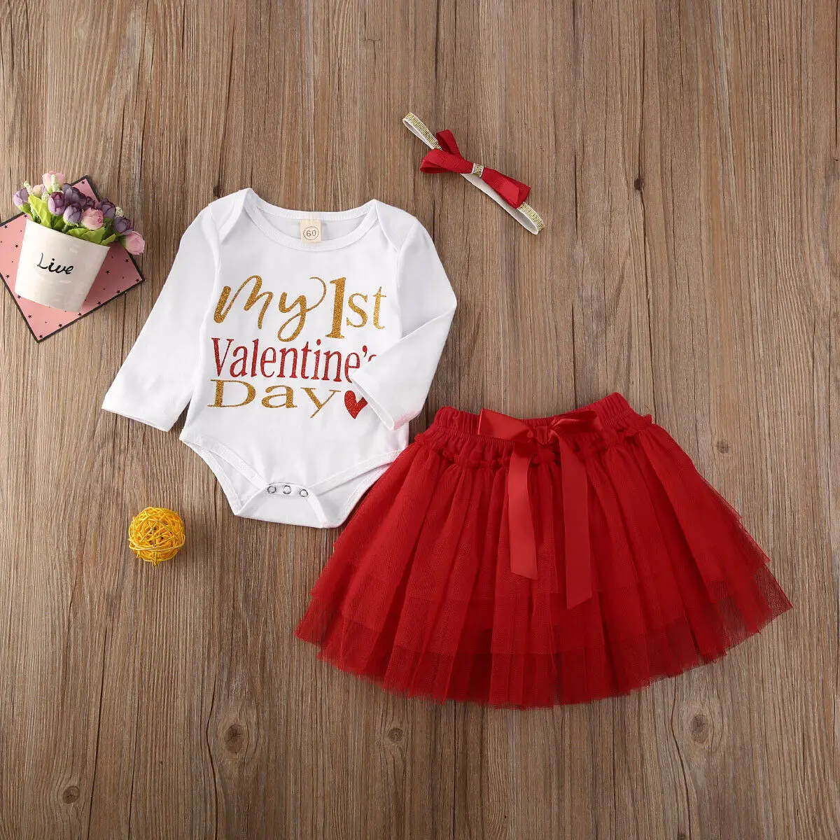 Комплекты одежды для новорожденных девочек с надписью «MY 1st Valentine's Day» от 0 до 18 месяцев, комбинезон с надписью+ юбка-пачка, комплекты одежды