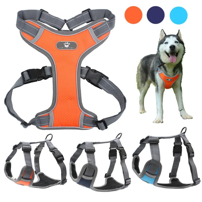 

Dog Harness Vest Adjustable Reflective Breathable Mesh Harnesses For Medium Large Dog Breast-band Husky Alaskan Pet Accessories