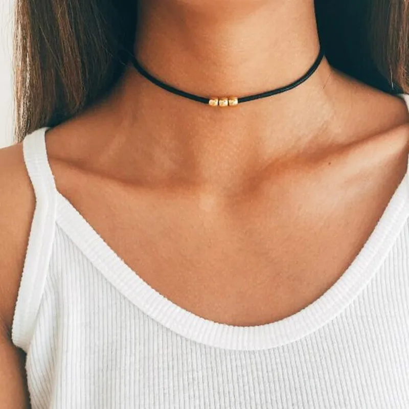

Fashion Chokers Necklaces For Women Black Velvet Gold Color Turkish Gothic Simple Beads Necklace Jewelry