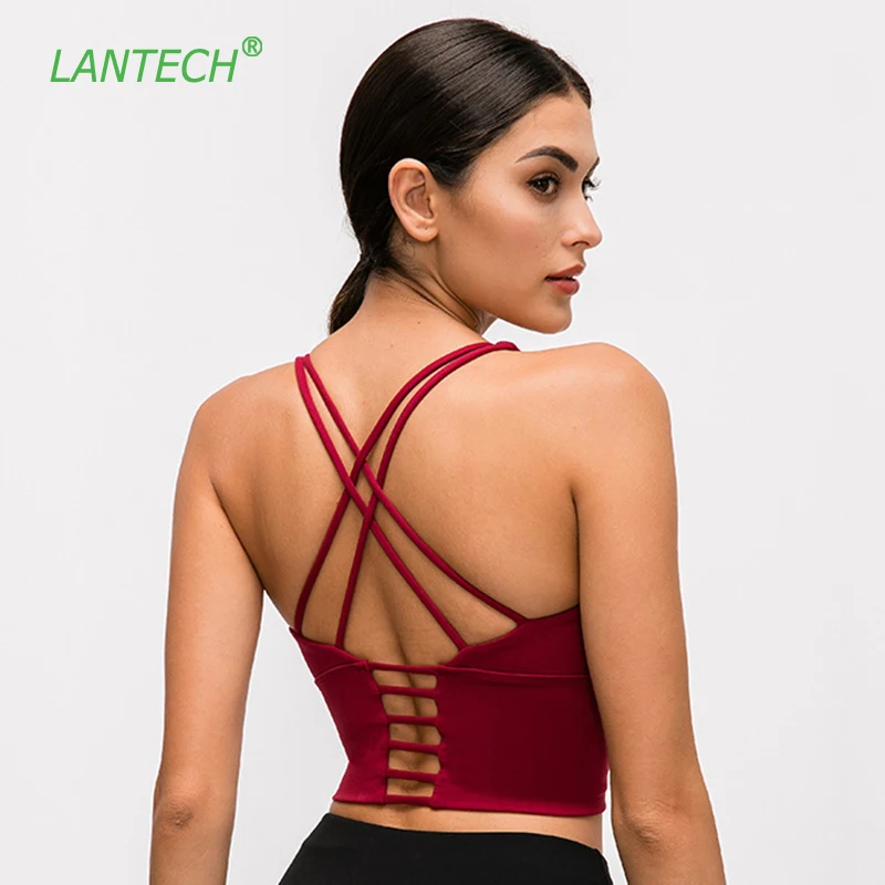 

LANTECH Women Spaghetti Straps Yoga Gym Crop Tops Quick Dry Running Active Wear Sport Bras Wireless Fitness Jogger Vest Tank