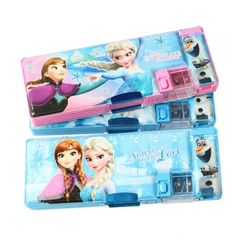 

Anna Plastic Double-deck Pencil Case Pupil Woman Fund Bring Double Pencil Sharpener Magnet Both Sides Open Cartoon Pencil Box