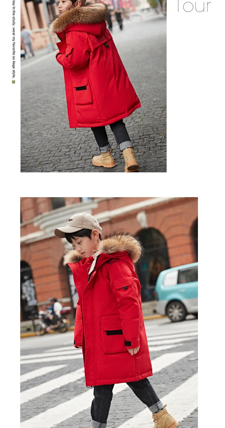 Children's down jacket boy mid long new Korean version boy baby thickened large wool collar coat wholesale