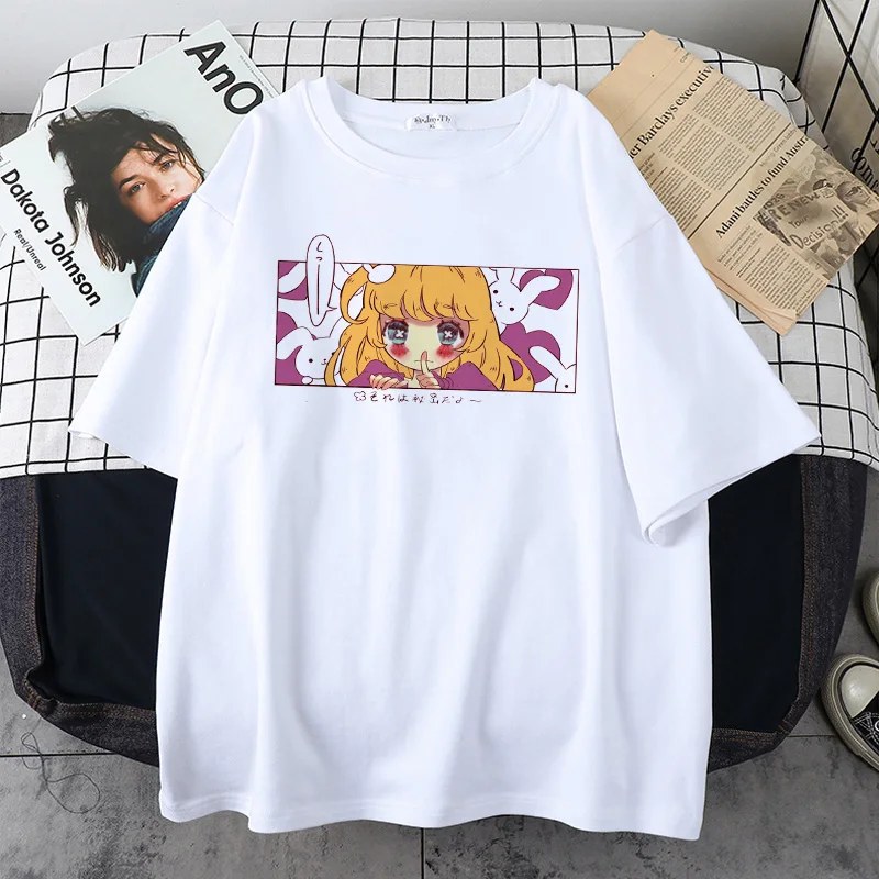 Women Casual Tshirt White Cartoon Funny Girl Printed Streetwear Female Tops Tee Short Sleeve Fashion T Shirt Hip Hop Clothes