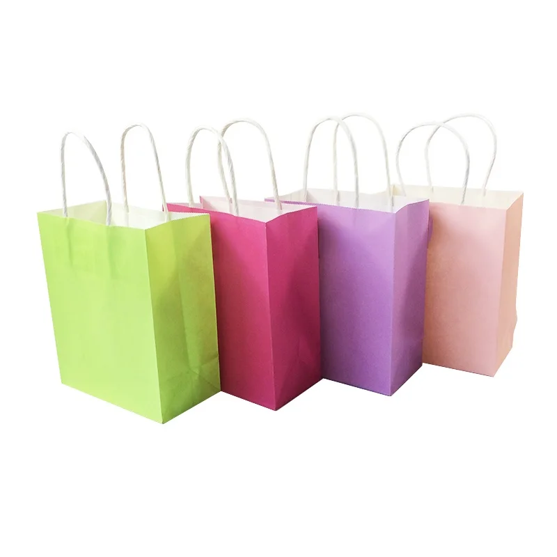 

10Pcs/lot Natural Kraft Paper Bag With Handle Environment Protection Bag Candy Color Multi-function Textured Gift Bags 15*18*8cm
