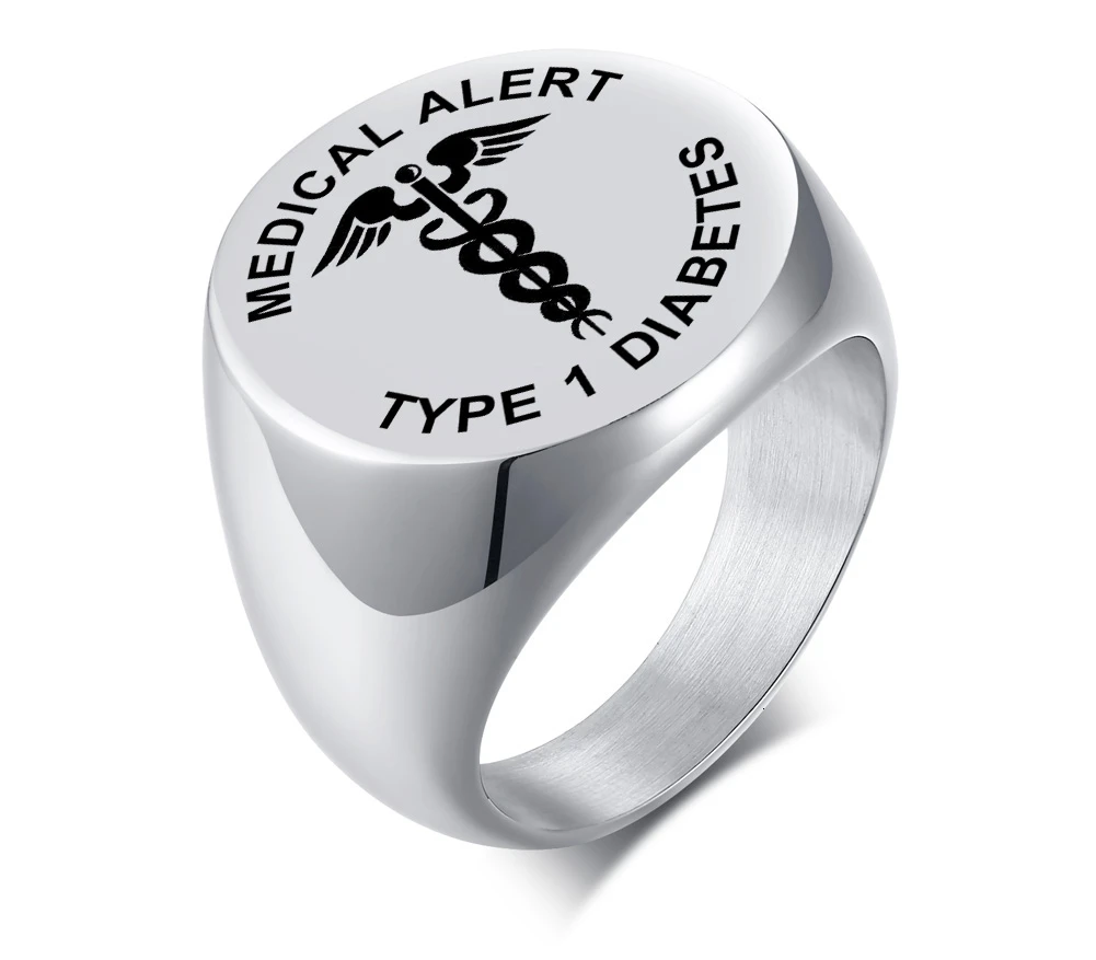 Vnox Медицинский Тип 2 диабет Круглый топ кольцо для мужчин из нержавеющей стали перстень - Цвет основного камня: TYPE 2 DIABETES