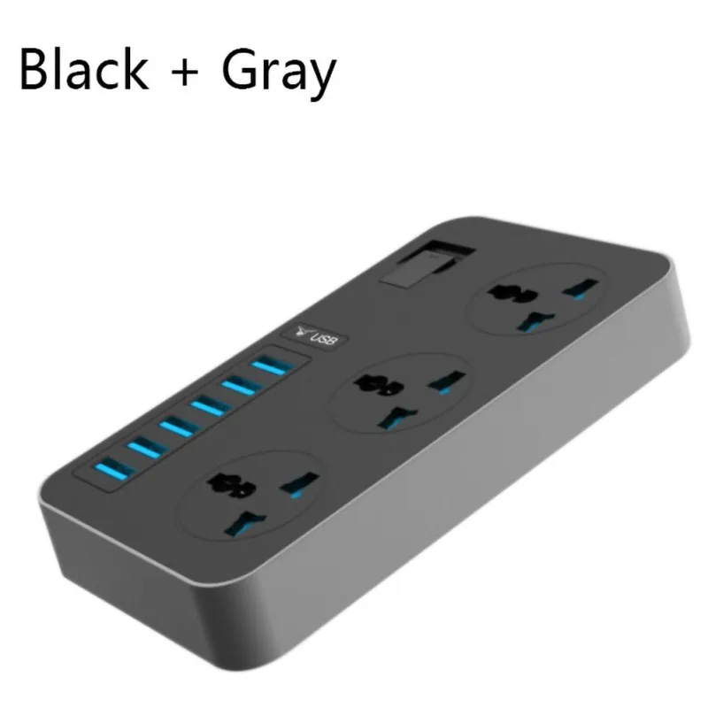 grey Стандарт США/ЕС/Великобритания розетка 3 розетки 6 USB зарядное устройство Быстрая Зарядка адаптер с переключателем - Цвет: grey