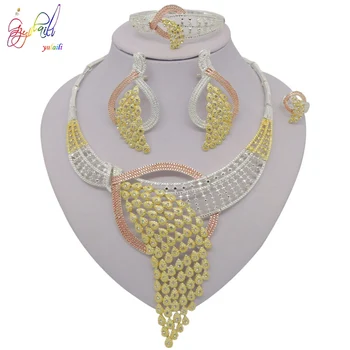 

Yulaili Trendy Austria Crystal Silver Plated Pendant Necklace Earrings Bracelet Dubai Jewelry Sets for Women Anniversary Gifts