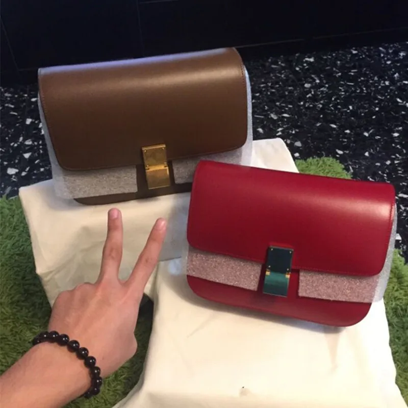 

2018 New Style Box Square Bag Genuine Leather Hand Rub Pattern Mini Square Sling Bag Shoulder Cross-body kong jie bao Bag Women'