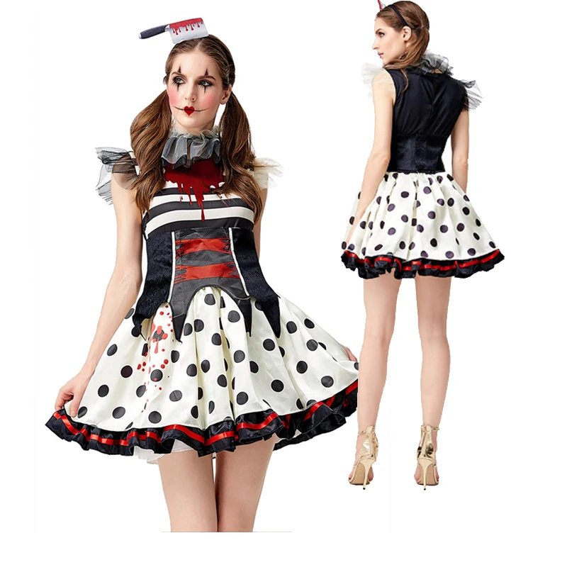 Lady Carnival Halloween Circus Clown Costume Crazy Zombie Bloody Mary Spot Cosplay Fancy Dress Party | Тематическая одежда и