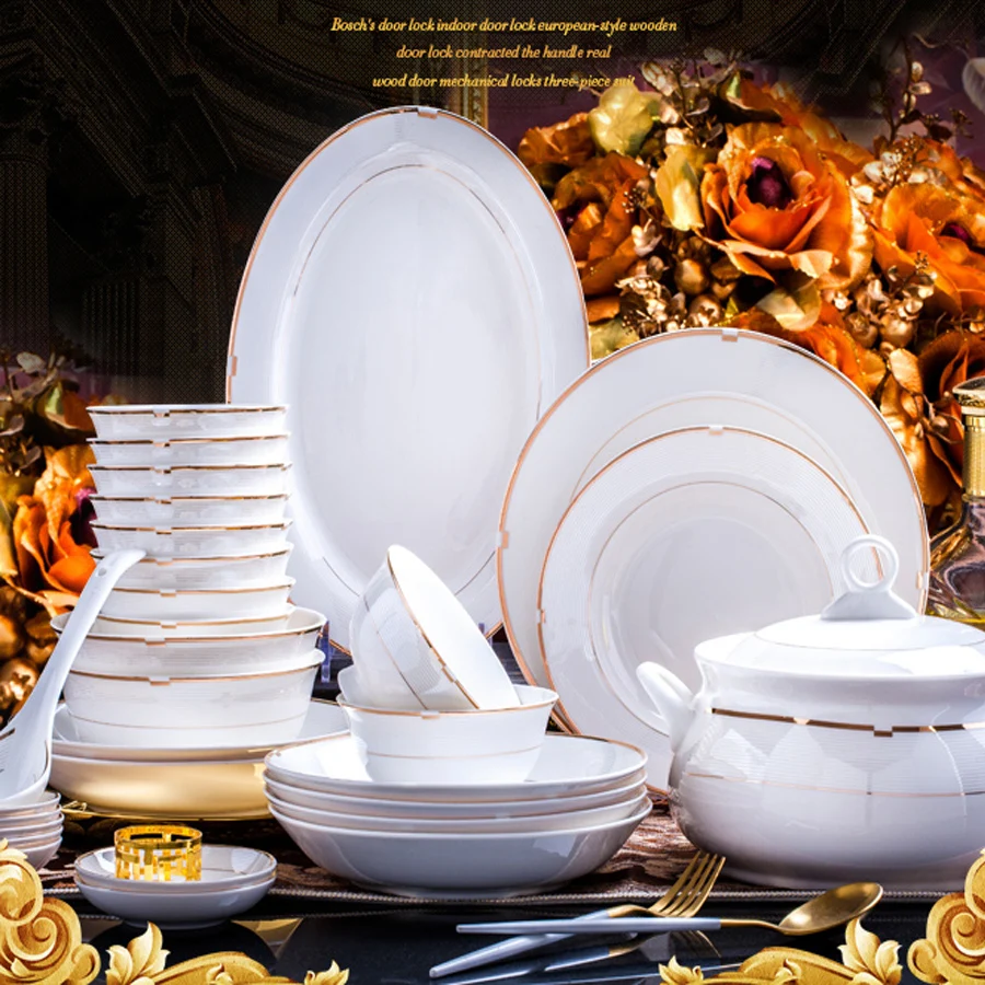 

Dinnerware Set china tableware Kitchen Tableware Dinner Dish Ceramic Plates and Dishes Bowls 60 pcs combination dishes set