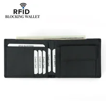 Мужской кошелек из натуральной кожи с зажимом для денег и монет, RFID блокирующий держатель для карт, тонкий бумажник, черная сумка для хранения карт