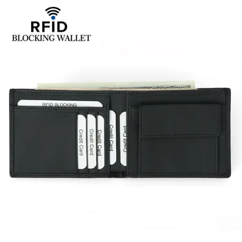 

Genuine Leather Wallet Men's Cash Money Coin Bag Clip RFID Blocking Card Holder Slim Billfold Wallet Black Card Storage Bag