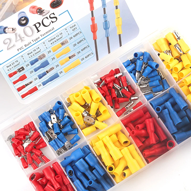 50 mixed insulated Butt Terminals crimp connectors Red Blue Yellow 