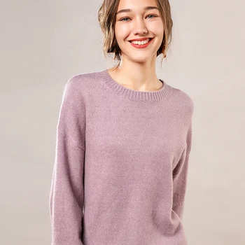 

100% Wool Knitting Jumpers Woman Sweater Winter O-neck Loose Pullovers 3Colors Women Sweaters Ladies Woolen Clothes