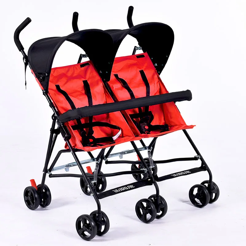 Двойная детская коляска ультра легкая двойная тележка портативная детская коляска маленький складной зонт детская коляска - Цвет: Красный