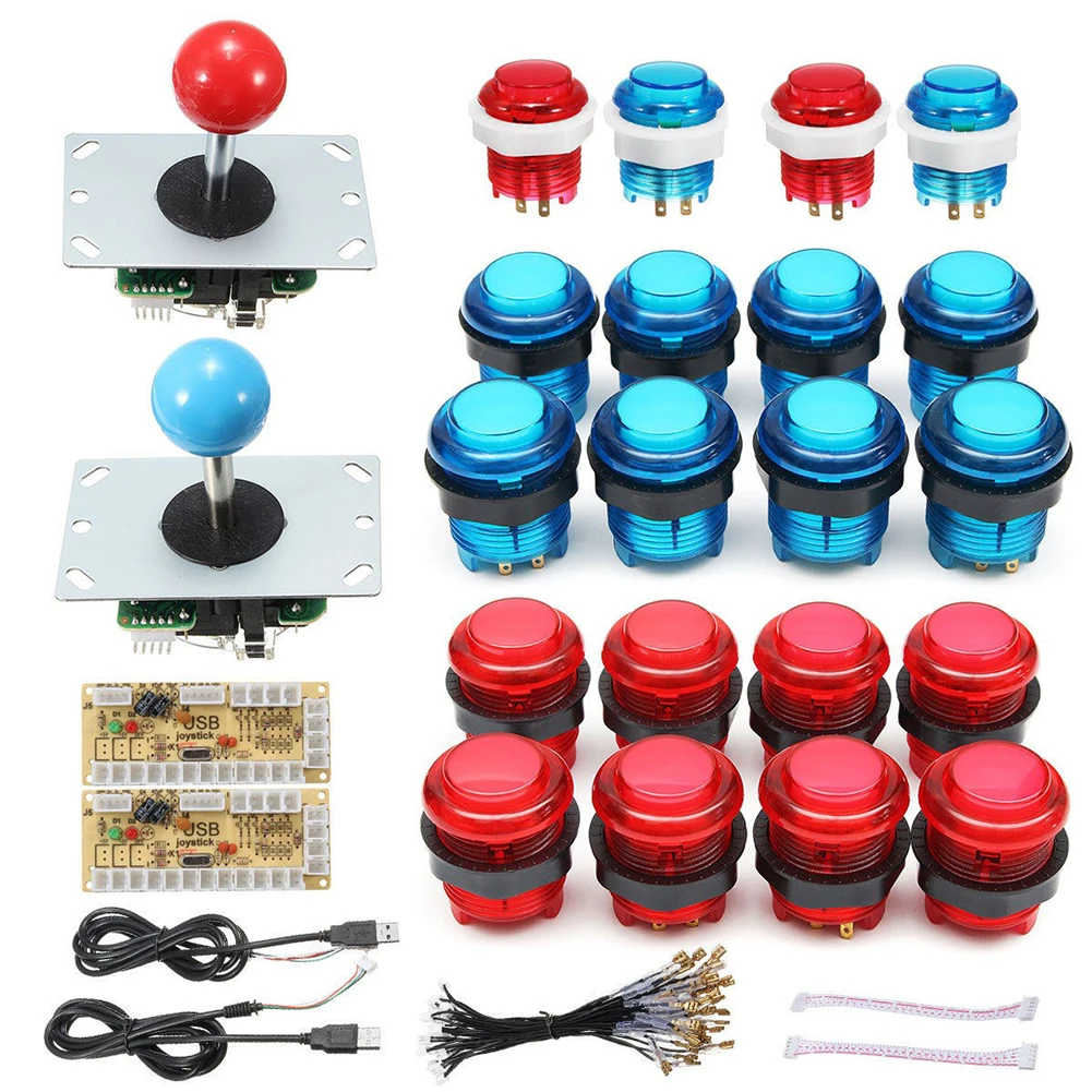 2-Player DIY Arcade Joystick Kit LED Arcade DIY Kit with 20 LED Arcade Buttons and 2 Joysticks Encoder Kit Game Parts Set