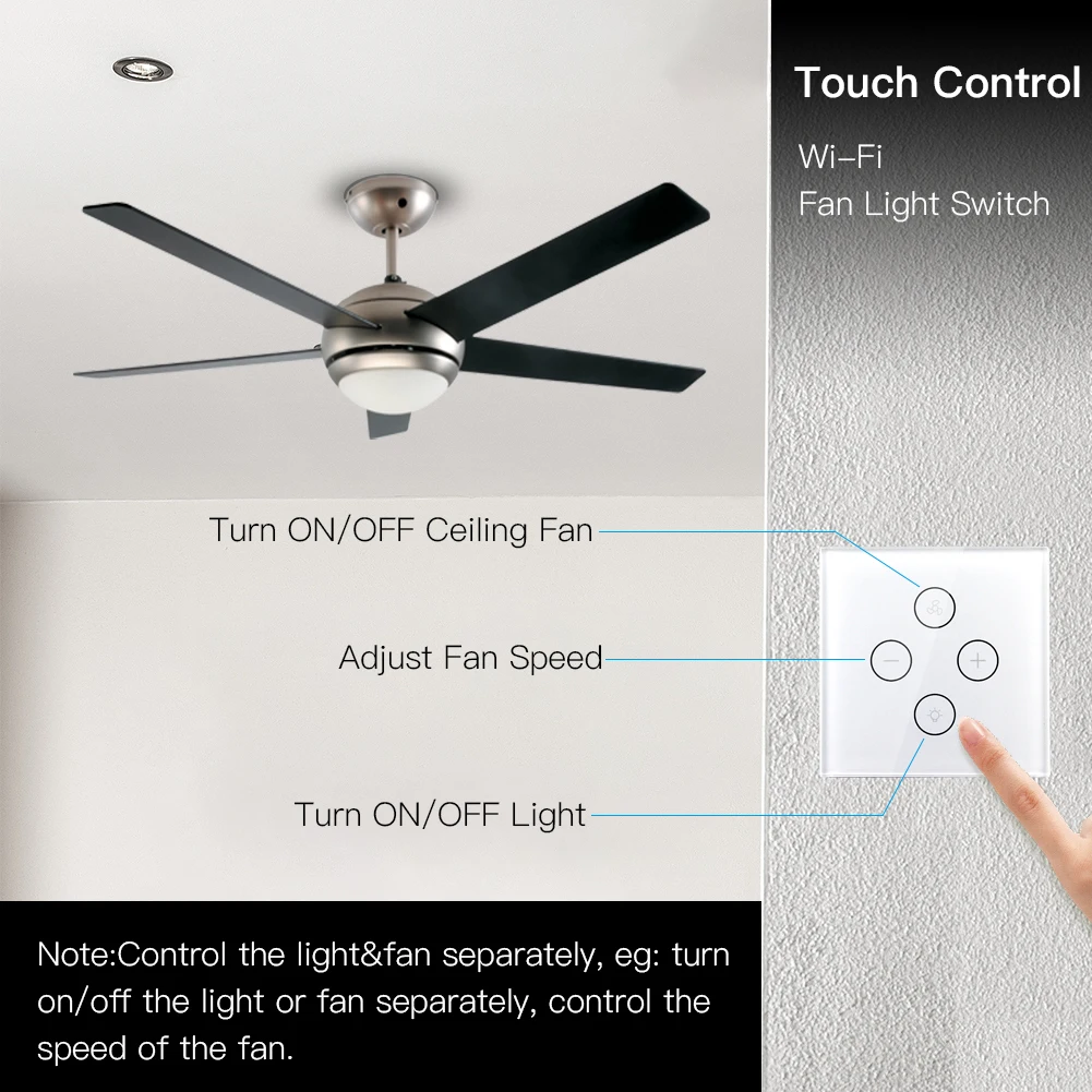 WiFi Smart Ceiling Fan Light Lamp Wall Switch Smart Life/Tuya APP Remote Various Speed Control Works with Alexa Echo Google Home