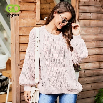 

GOPLUS Winter Women's Knitted Sweater Round Neck Long Sleeve Warm Oversized Hollow Out Sweaters Women Pull Femme Kleding Vrouwen