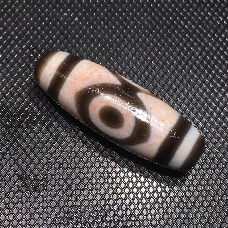 

190920-2 Tibetan Magic Dzi Lotus 3 eyes Natural Agate 12mmx37mm Dzi Beads Stone with Cinnabar spots