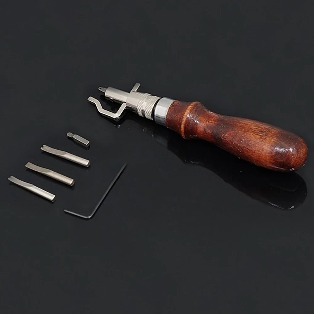 

5 in 1 Hand Tool Set Leather Craft Adjustable Sewing Tool Set Punch Cutter Groover Beveler Stitching Tool