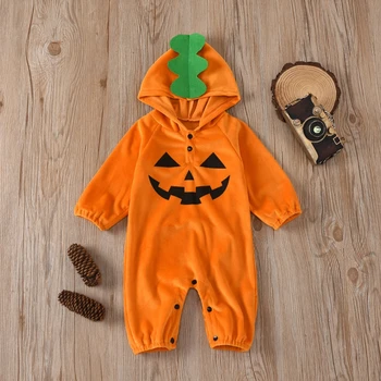 

Hot Halloween Baby Dress Up Costume European And American Style Pumpkin Funny Pattern Thickened Jumpsuit Orange 100 Yards