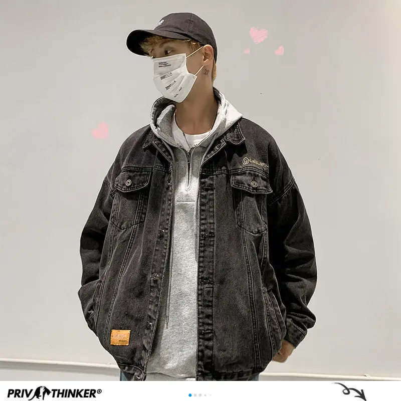 Мужская джинсовая куртка Privathinker Повседневная в Корейском стиле синего и черного