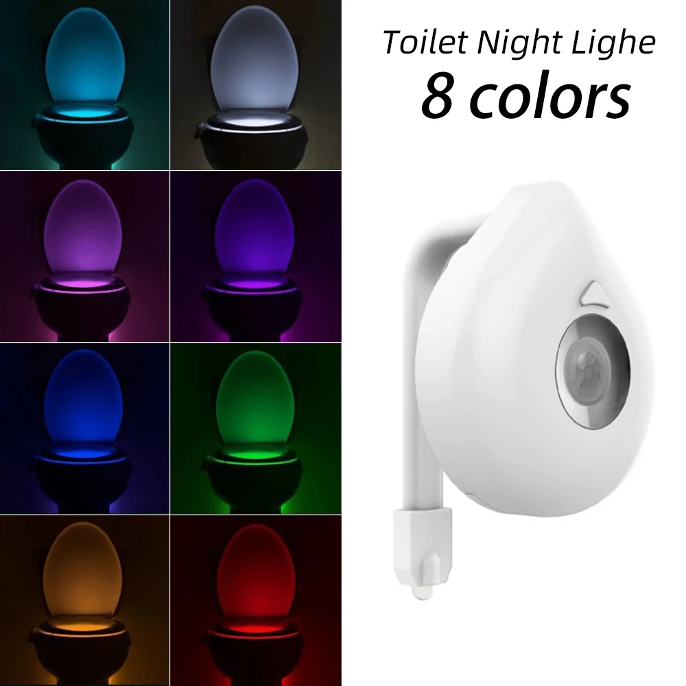 Toilet Light Smart Motion Sensor Changeable 8 Colors Waterproof Backlight WC Lamp Toilet Seat Night Light AAA Battery Powered
