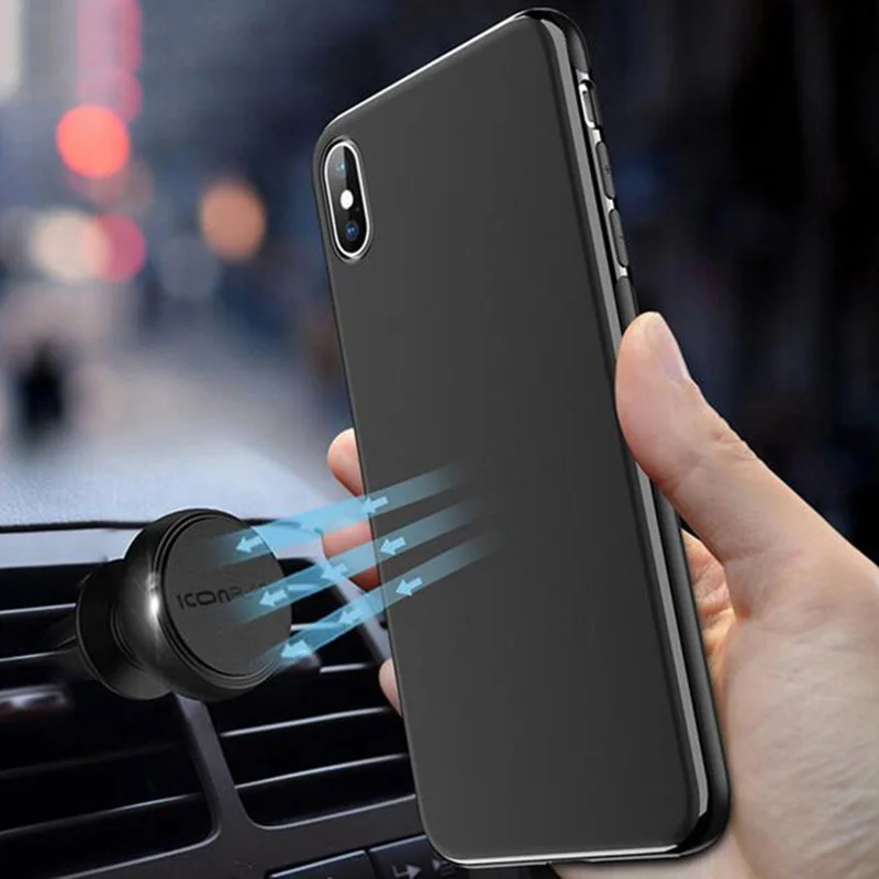 Funda magnética ultradelgada para teléfono de coche, cubierta antigolpes suave de TPU con placa magnética incorporada, Invisible, para iPhone X, XS, XR, 11, 11PRO, 6, 7, 8