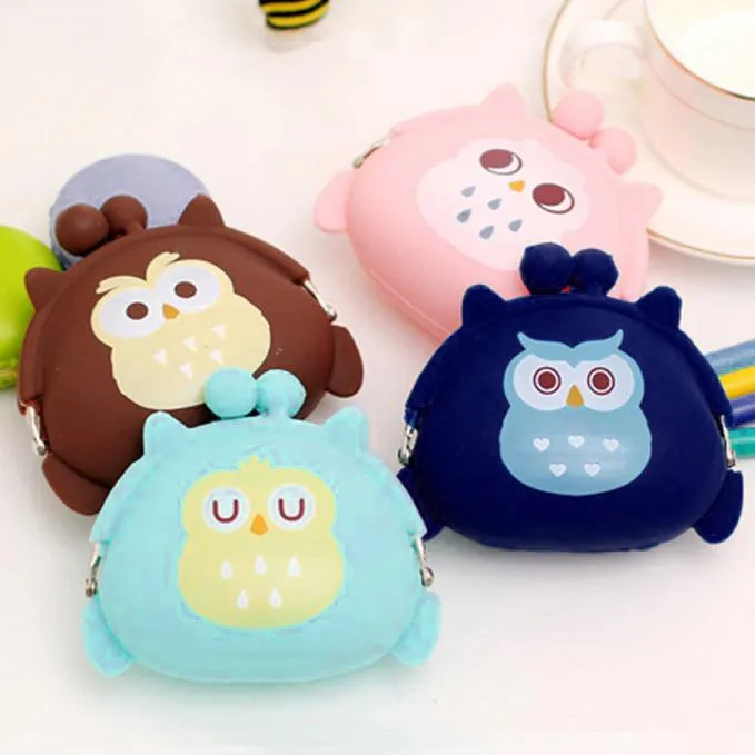 

Cute Girls Coin Purse Owl Print Silicone Mini Wallet Change Purse Keyring Pouch
