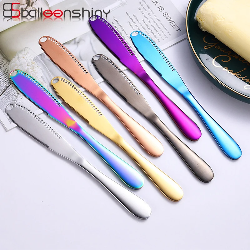  BalleenShiny Stainless Steel Smeared Scraper with Hole Cream Spatula Western Food Butter Cutter Jam