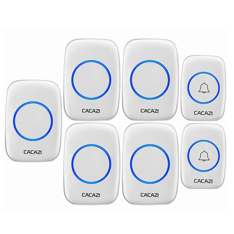 

CACAZI Wireless Doorbell Waterproof 2 Button 5 Receiver 300M Remote LED Night Light Call Bell 0-110 dB 60 Chimes US EU UK Plug