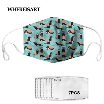 

WHEREISART Cute Ferrets Printed Blue Face Mask with 7pcs Filter Elastic Reusable Washable Masks Dustproof Mouth Mask