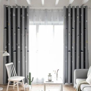 

Art Illustration Chandelier Shade Curtains Fabric Kitchen Living Room Curtain Tulle Gray Simple Sheer Children Bedroom Window