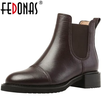 

FEDONAS Winter Boots Women 2020 Autumn And Winter Shoes Woman Heels Newest Genuine Leather Working Office Lady Ankle Boots