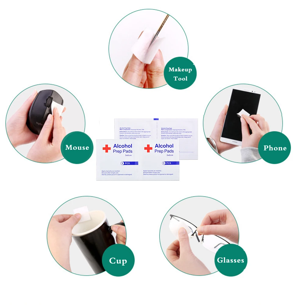 100pcslot Alcohol Prep Swap Pad Wet Wipe For Antiseptic Skin Cleaning Care Jewelry Mobile Phone Glasses Clean Tool Alcohol Pads (7)